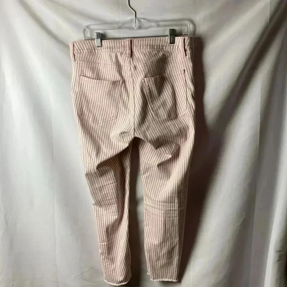 LC LAUREN CONRAD SKINNY CROP JEANS SIZE 12 SOFT RED STRIPE RAW HEM GUC CLEAN - Picture 8 of 13